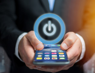 Power button symbol displayed on a futuristic interface - Technology and energy concept