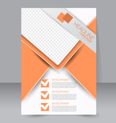 Fototapeta premium Brochure template. Business flyer. Annual report cover. Editable A4 poster for design education, presentation, website, magazine page. Orange color.