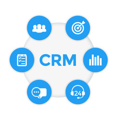 CRM icons, customer relationship management vector infographics template