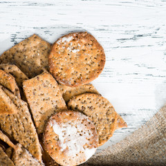 appetizing sweet homemade classical Italian cookies on light wooden background