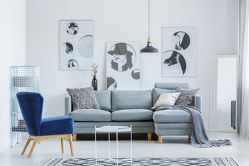 Designer's living room with posters