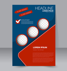 Brochure template. Business flyer. Annual report cover. Editable A4 poster for design, education, presentation, website, magazine page. Red and blue color.