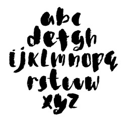 Hand drawn dry brush font. Modern brush lettering. Grunge style alphabet. Vector illustration.