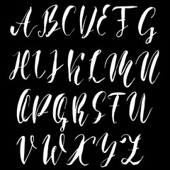 Hand drawn elegant calligraphy font. Modern brush lettering. Grunge style alphabet. Vector illustration.