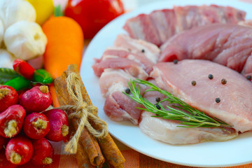 Fresh, raw pork with spices