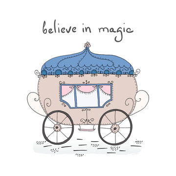 Cute hand drawn fairy tale carriage vector illustration