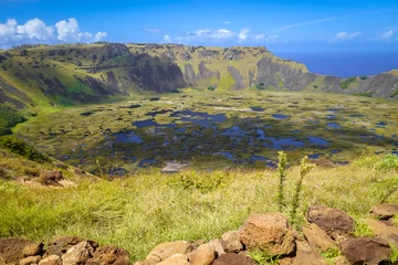 Gordijnen Rano Kau volcano crater in Easter Island © daboost