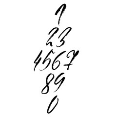 Set of calligraphic ink numbers. Dry brush lettering. Vector illustration.