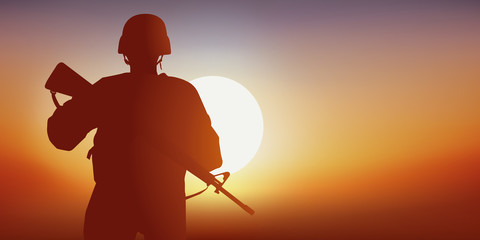 militaire - soldat - américain - guerre - opération - conflit - obrazy, fototapety, plakaty