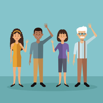 color background with full body people standing of differents ages vector illustration