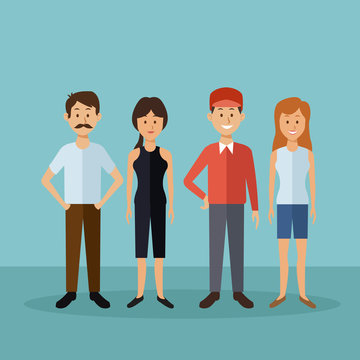 color background with full body people standing women and men vector illustration
