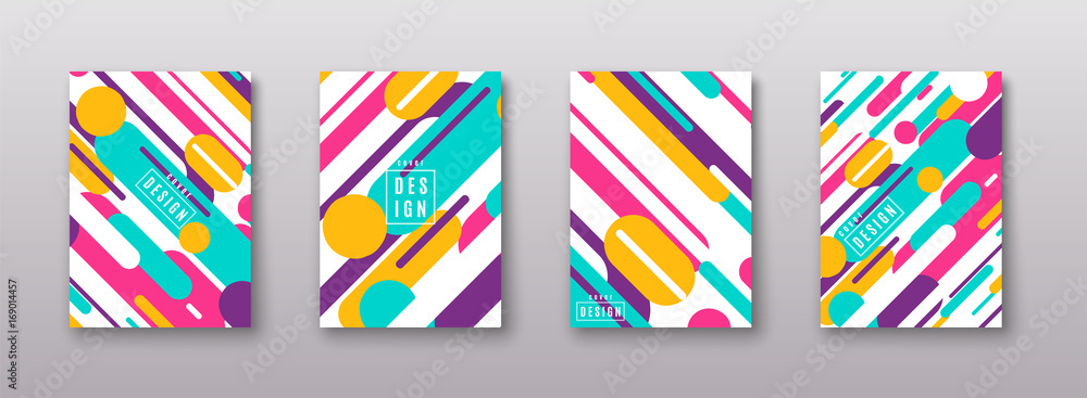 Poster vector illustration of cover poster pattern template set with dynamic shapes