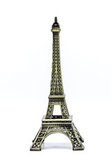 Fototapeta na wymiar Souvenir Model of the Eiffel Tower on White Background
