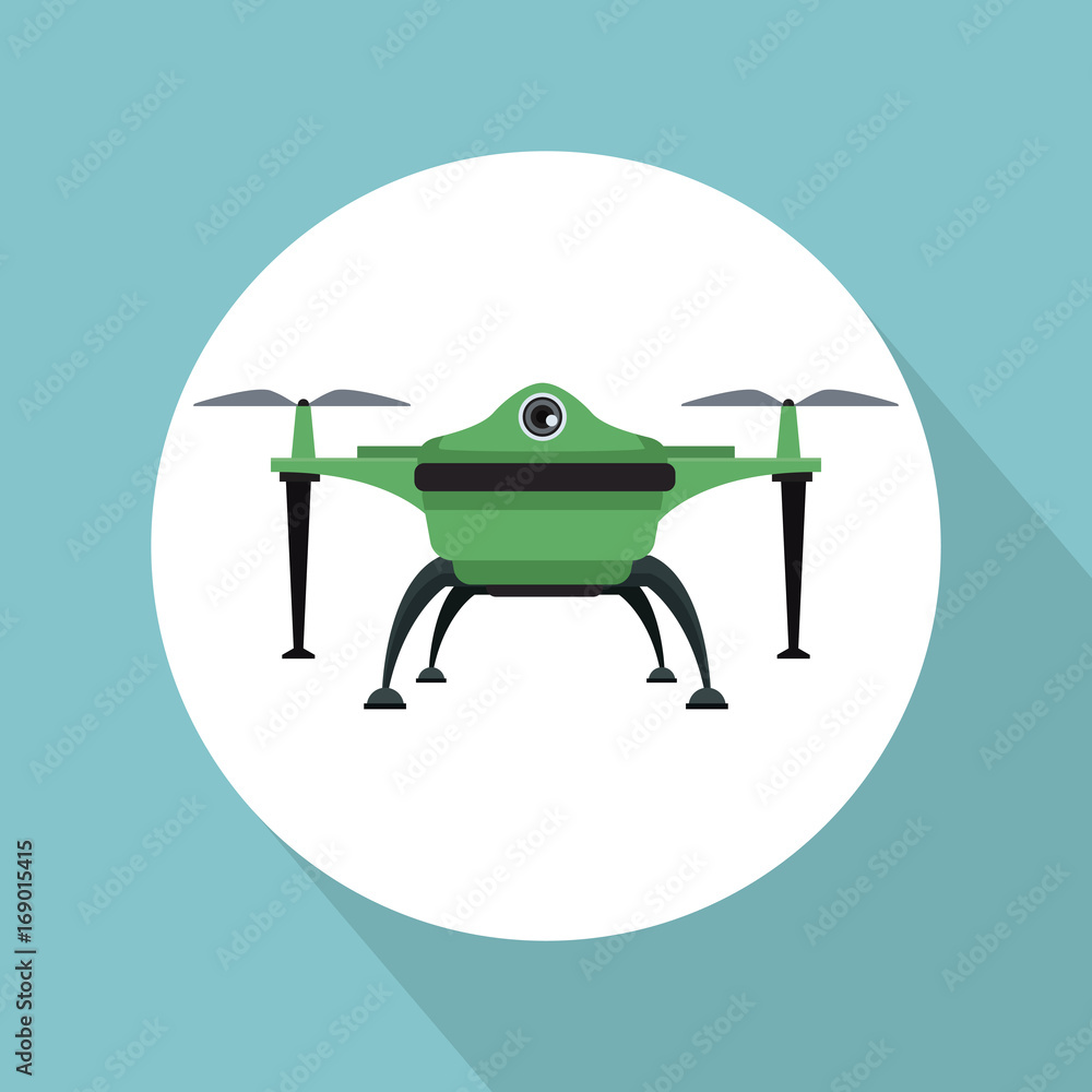 Poster color background with circular frame drone with two airscrew flying and base vector illustration