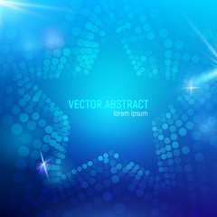 3D abstract blue mesh star background with circles, lens flares and glowing reflections. Vector illustration.