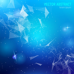 3D abstract blue mesh background with lines, lens flares and glowing reflections. Vector illustration.