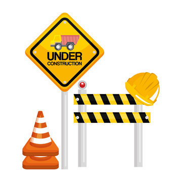under construction barrier road sign cone warning vector illustration