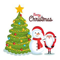 Fototapeta na wymiar merry christmas santa claus and snowman embracing character vector illustration