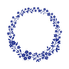 Round floral frame. Flower wreath in vector.