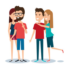 Fototapeta premium two couples of young people together cartoon style vector illustration