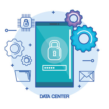 Data Center Mobile Phone Security Password Vector Illustration