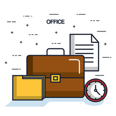 office briefcase folder paper clock objects icon vector illustration