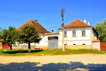 Typical rural landscape and peasant houses in  Bruiu - Braller, a commune in Sibiu County,...