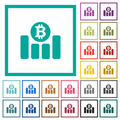 Bitcoin financial graph flat color icons with quadrant frames