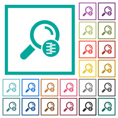 Search in compressed files flat color icons with quadrant frames