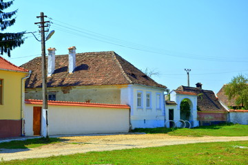 Typical rural landscape and peasant houses in  Bruiu - Braller, a commune in Sibiu County,...