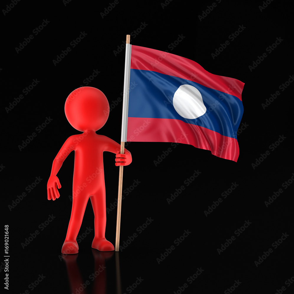 Poster man and laos flag. image with clipping path