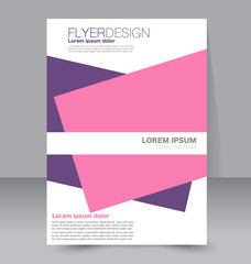 Business brochure template. Flyer design. Annual report cover. Booklet for education, advertisement, presentation, magazine page. a4 size vector illustration. Purple and pink color.