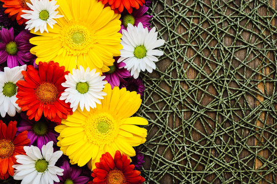 Spring Mix of Daisies on Textured Table