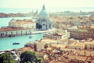 Aerial view of Venice, Basilica Santa Maria della Salute. Italy