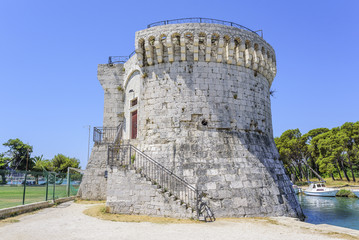 Fototapeta na wymiar Fortress stone ancient tower. Trogir, Croatia.