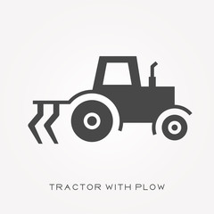Silhouette icon tractor with plow