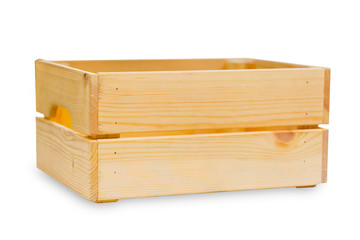 wood box or wooden good cargo shipping wooden tray isolated on white.