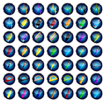 White background isolated set of computer buttons desktop label office