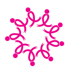 Obraz premium Breast cancer teamwork pink ribbons logo