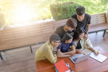 Back to school education knowledge college university concept, Students Education Social Media Laptop Tablet