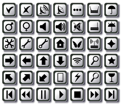 White background isolated set of colored computer buttons desktop labels