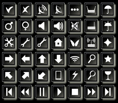 Black background isolated set of colored computer buttons desktop labels