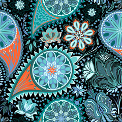 Paisley vintage floral motif ethnic seamless background.
