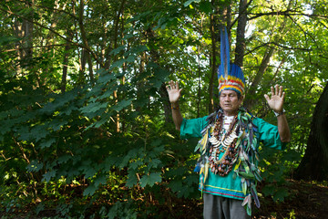 Man in authentic costume in woods