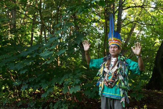 Man in authentic costume in woods