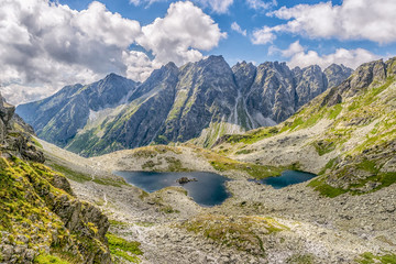 Naklejka na ściany i meble Mountain lakes under the Rysy mountain in High Tatras ( Vysoke Tatry) Slovakia.