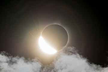 Total Solar Eclipse Diamond Ring with Clouds