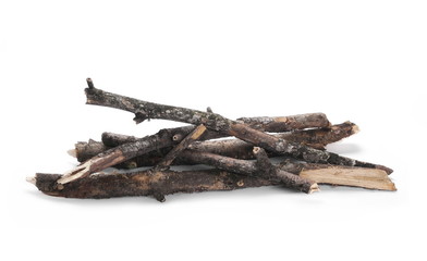 Dry branches, pile for fire isolated on white background