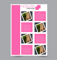 Flyer template. BUsiness brochure. Annual report cover. Editable A4 poster for design, education, presentation, website, magazine page. Vector illustration. Pink and black color.