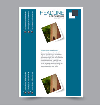 Flyer template. BUsiness brochure. Annual report cover. Editable A4 poster for design, education, presentation, website, magazine page. Vector illustration. Blue and black color.